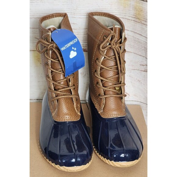 Maplewood Waterproof Fall 2022 Navy/Tan Women’s Boots | JBU by Jambu | Faux Fur - Picture 2 of 14